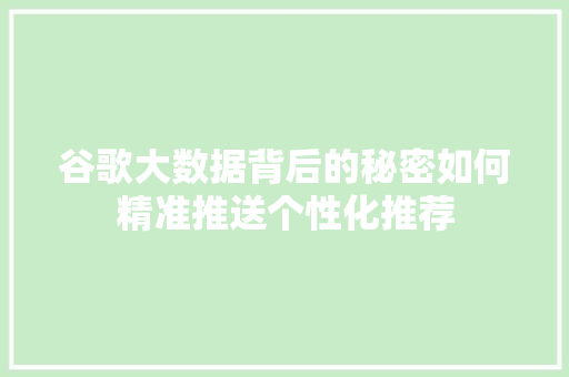 谷歌大数据背后的秘密如何精准推送个性化推荐
