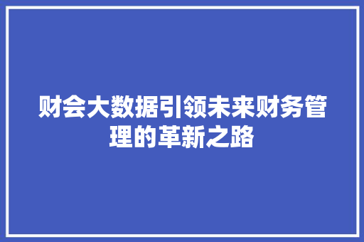 财会大数据引领未来财务管理的革新之路