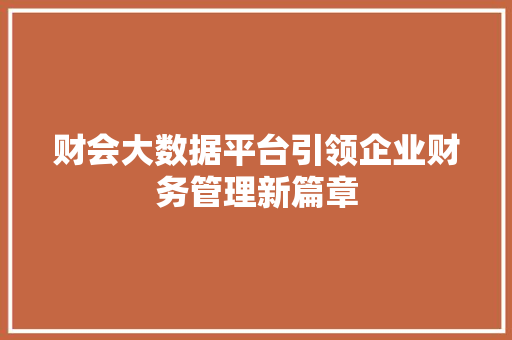 财会大数据平台引领企业财务管理新篇章