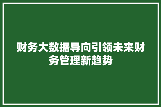 财务大数据导向引领未来财务管理新趋势  第1张