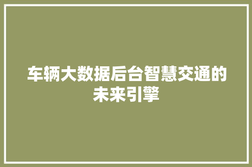 车辆大数据后台智慧交通的未来引擎  第1张