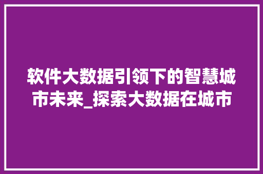 软件大数据引领下的智慧城市未来_探索大数据在城市管理中的应用