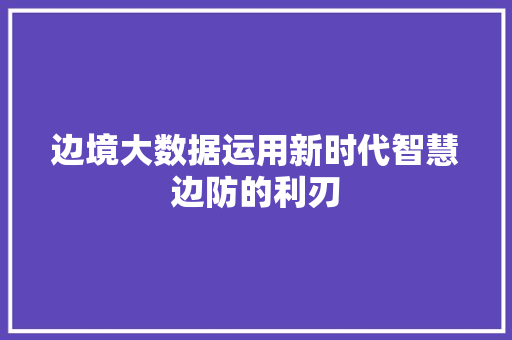 边境大数据运用新时代智慧边防的利刃