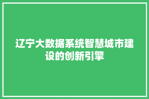 辽宁大数据系统智慧城市建设的创新引擎