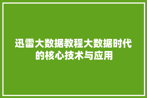 迅雷大数据教程大数据时代的核心技术与应用