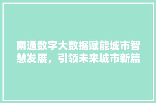 南通数字大数据赋能城市智慧发展，引领未来城市新篇章