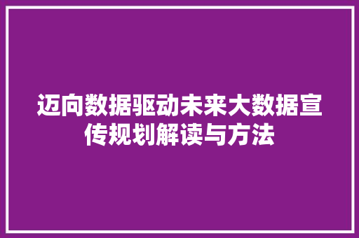 迈向数据驱动未来大数据宣传规划解读与方法
