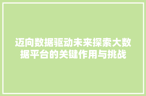 迈向数据驱动未来探索大数据平台的关键作用与挑战