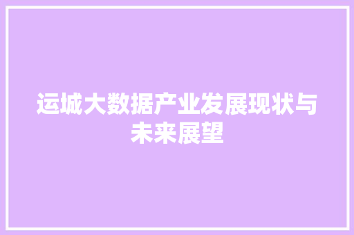 运城大数据产业发展现状与未来展望