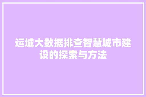 运城大数据排查智慧城市建设的探索与方法