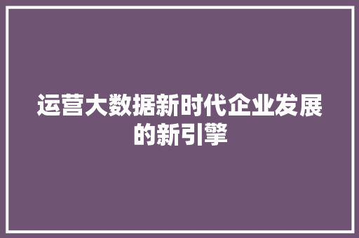 运营大数据新时代企业发展的新引擎