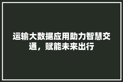 运输大数据应用助力智慧交通，赋能未来出行