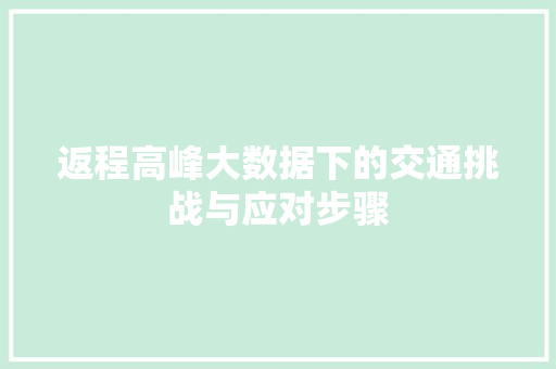 返程高峰大数据下的交通挑战与应对步骤  第1张