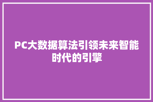 PC大数据算法引领未来智能时代的引擎