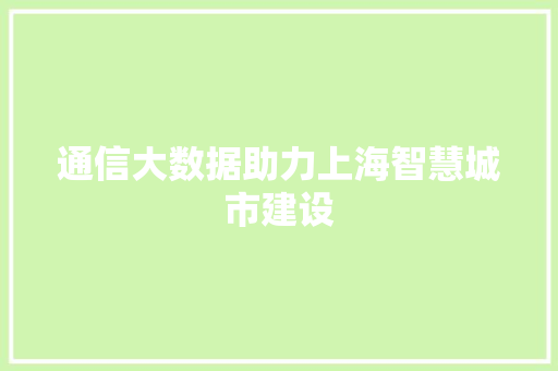 通信大数据助力上海智慧城市建设  第1张
