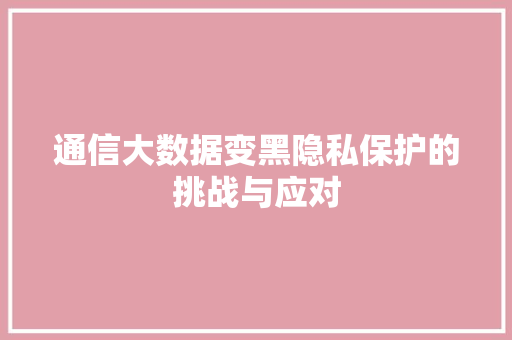 通信大数据变黑隐私保护的挑战与应对  第1张
