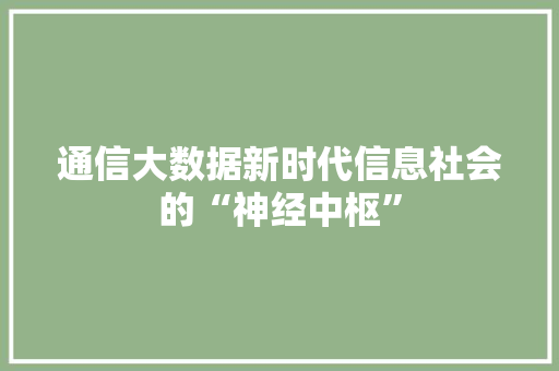 通信大数据新时代信息社会的“神经中枢”  第1张