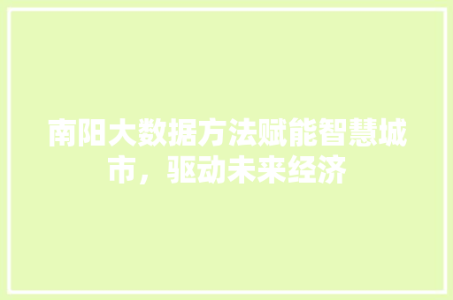 南阳大数据方法赋能智慧城市，驱动未来经济