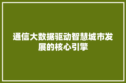 通信大数据驱动智慧城市发展的核心引擎  第1张