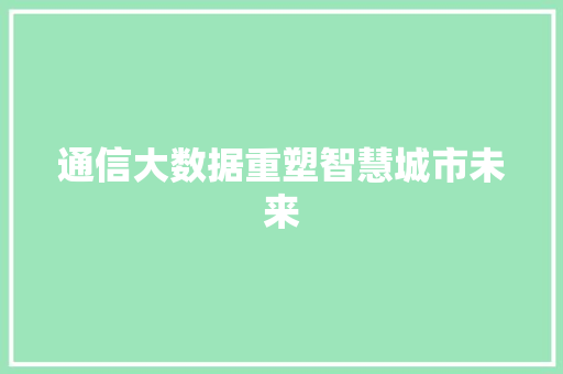 通信大数据重塑智慧城市未来  第1张
