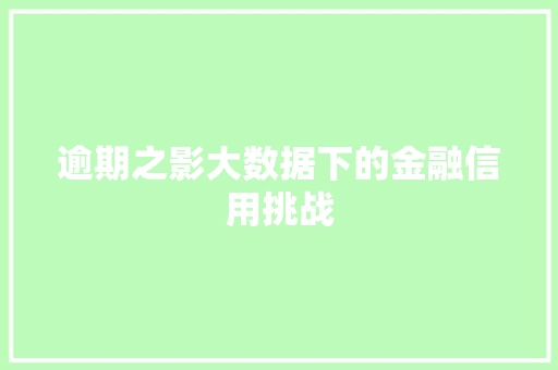 逾期之影大数据下的金融信用挑战