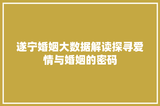 遂宁婚姻大数据解读探寻爱情与婚姻的密码