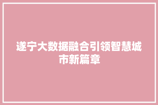 遂宁大数据融合引领智慧城市新篇章