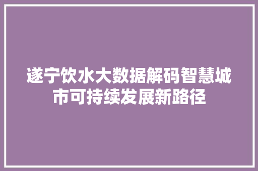 遂宁饮水大数据解码智慧城市可持续发展新路径