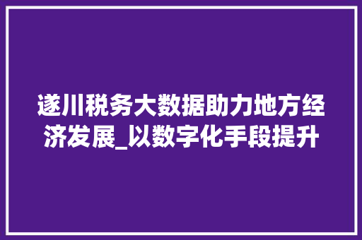 遂川税务大数据助力地方经济发展_以数字化手段提升税收征管效能