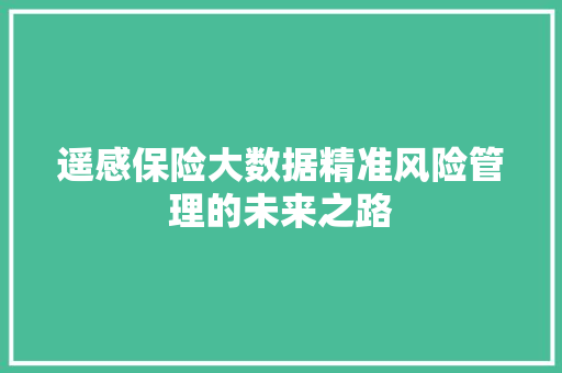遥感保险大数据精准风险管理的未来之路