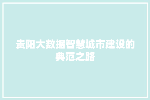 贵阳大数据智慧城市建设的典范之路