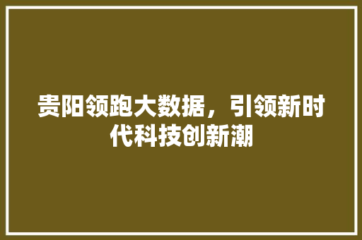 贵阳领跑大数据，引领新时代科技创新潮