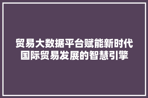 贸易大数据平台赋能新时代国际贸易发展的智慧引擎