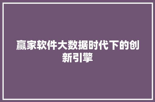 赢家软件大数据时代下的创新引擎  第1张