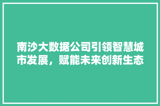 南沙大数据公司引领智慧城市发展，赋能未来创新生态  第1张