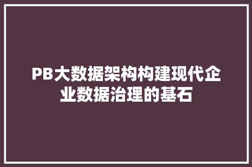 PB大数据架构构建现代企业数据治理的基石