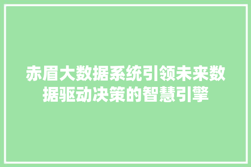 赤眉大数据系统引领未来数据驱动决策的智慧引擎  第1张