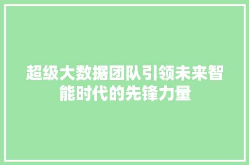 超级大数据团队引领未来智能时代的先锋力量