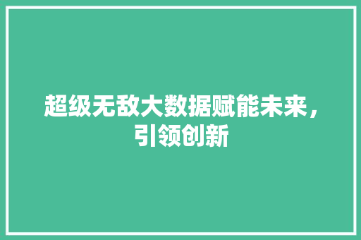 超级无敌大数据赋能未来，引领创新