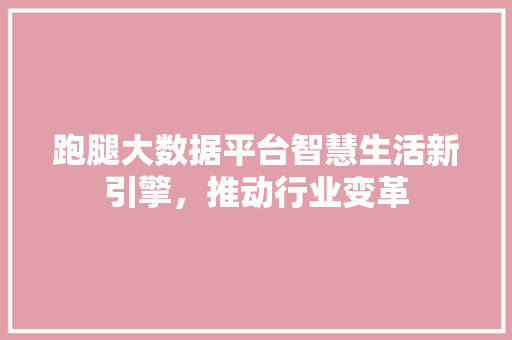 跑腿大数据平台智慧生活新引擎，推动行业变革
