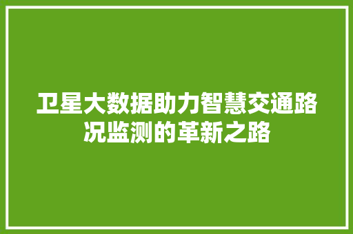 卫星大数据助力智慧交通路况监测的革新之路  第1张