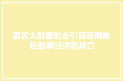 重庆大数据创业引领西南地区数字经济新风口  第1张