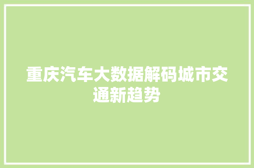 重庆汽车大数据解码城市交通新趋势