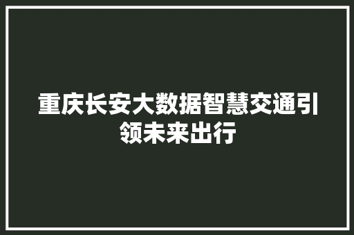 重庆长安大数据智慧交通引领未来出行