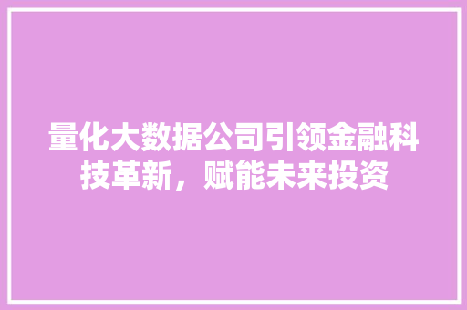 量化大数据公司引领金融科技革新，赋能未来投资