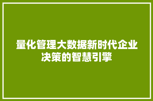 量化管理大数据新时代企业决策的智慧引擎