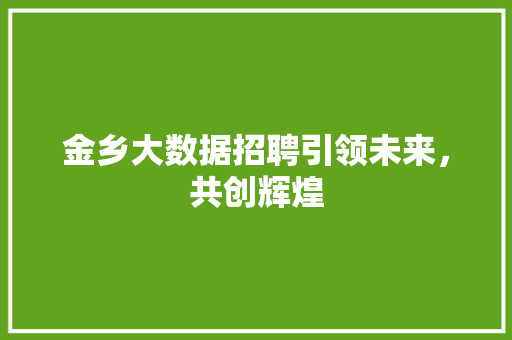 金乡大数据招聘引领未来，共创辉煌  第1张
