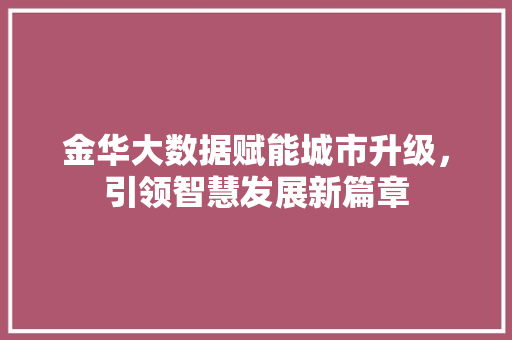 金华大数据赋能城市升级，引领智慧发展新篇章