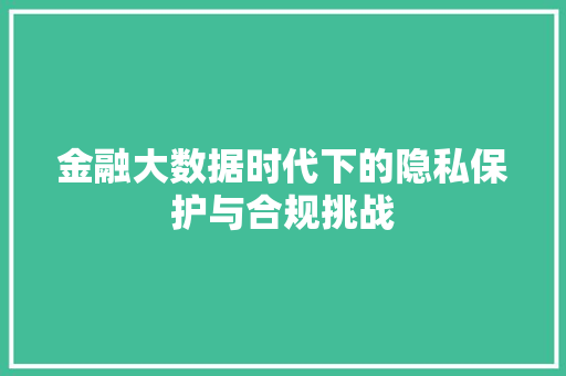 金融大数据时代下的隐私保护与合规挑战