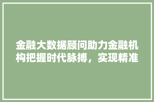 金融大数据顾问助力金融机构把握时代脉搏，实现精准决策